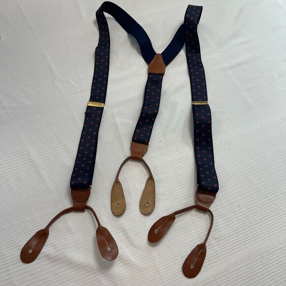 CAS Navy Blue Red Flower Black Leather Germany Suspenders - Picture 1 of 6
